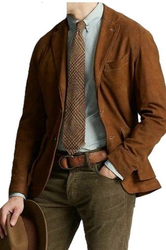 Men's brown soft suede leather casual blazer jacket