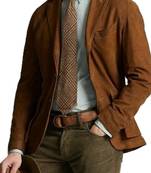 Men's brown soft suede leather casual blazer jacket