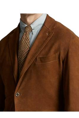 Men's brown soft suede leather casual blazer jacket 2