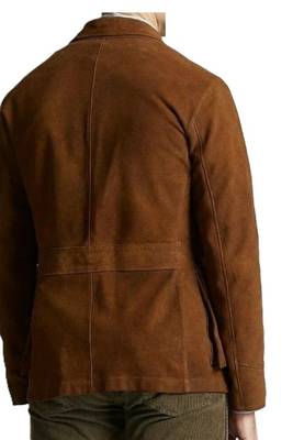 Men's brown soft suede leather casual blazer jacket 3