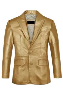 Men's gold genuine leather party wear blazer sport coat jacket 1