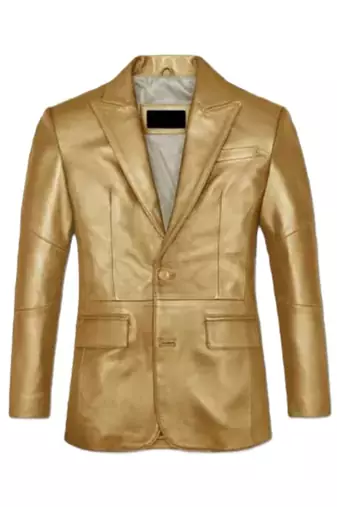 Men's gold genuine leather party wear blazer sport coat jacket
