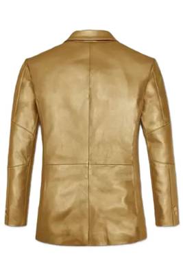 Men's gold genuine leather party wear blazer sport coat jacket 2
