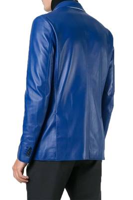 Men's royal blue lambskin leather slim fit blazer jacket 3