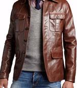 Men's brown lambskin leather safari field jacket blazer