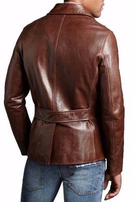 Men's brown lambskin leather safari field jacket blazer 2