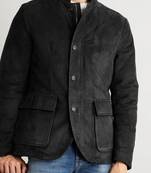 Men's black soft suede safari leather blazer jacket