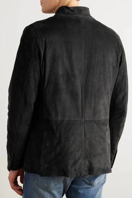 Men's black soft suede safari leather blazer jacket 3