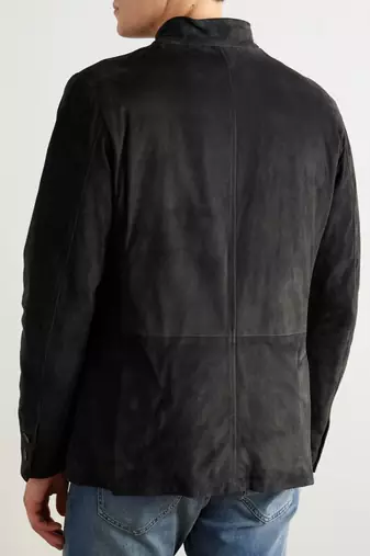 Men's black soft suede safari leather blazer jacket
