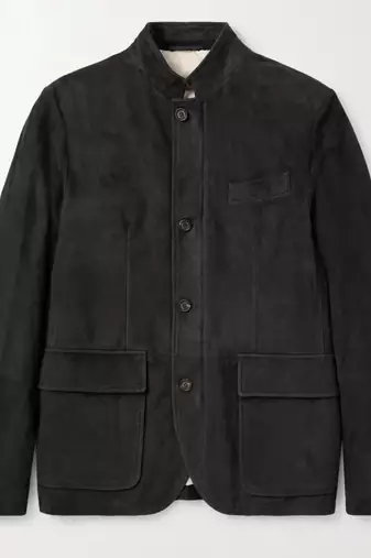 Men's black soft suede safari leather blazer jacket