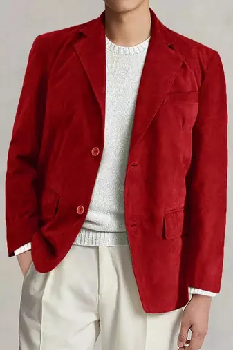 Men's lambskin red genuine suede leather blazer