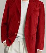 Men's lambskin red genuine suede leather blazer