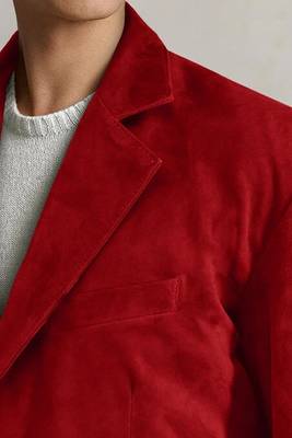 Men's lambskin red genuine suede leather blazer 2