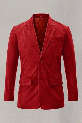 Men's lambskin red genuine suede leather blazer 3