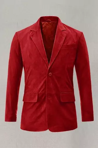 Men's lambskin red genuine suede leather blazer