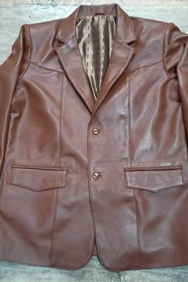 Men's brown lambskin genuine leather blazer coat 1