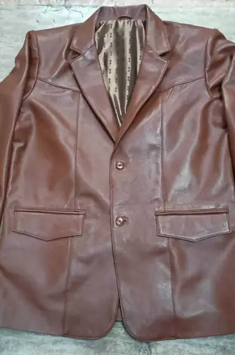Men's brown lambskin genuine leather blazer coat
