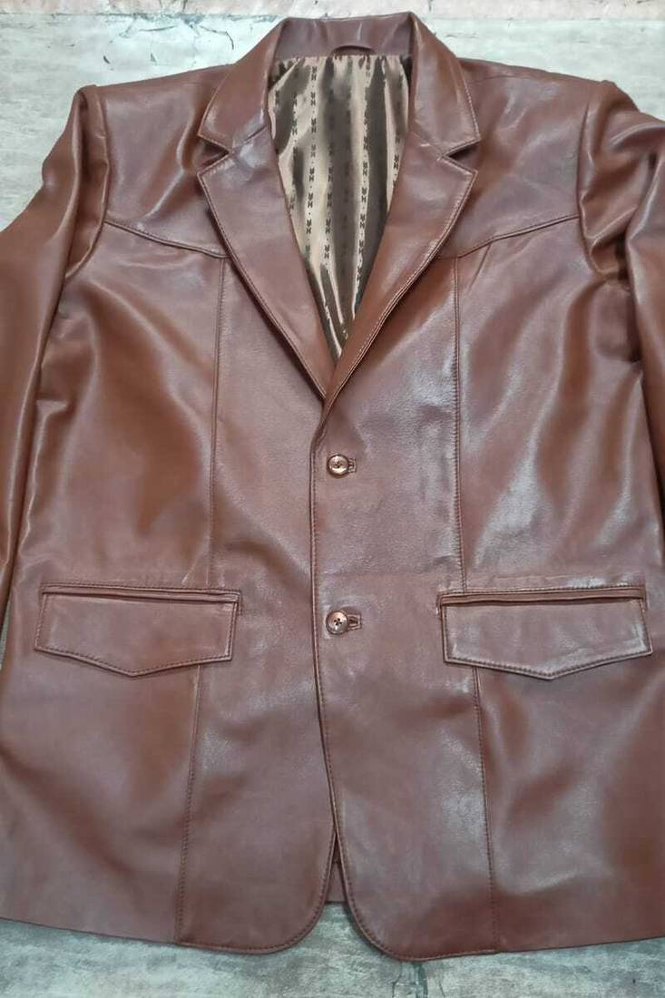 Men's brown lambskin genuine leather blazer coat