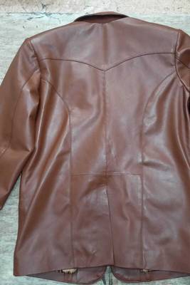 Men's brown lambskin genuine leather blazer coat 2