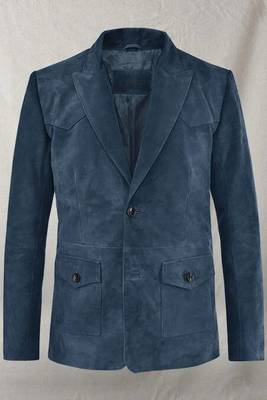 Men's blue soft suede leather western leather blazer 1