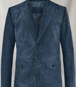 Men's blue soft suede leather western leather blazer
