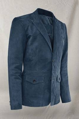 Men's blue soft suede leather western leather blazer 2