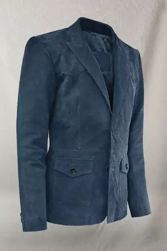Men's blue soft suede leather western leather blazer