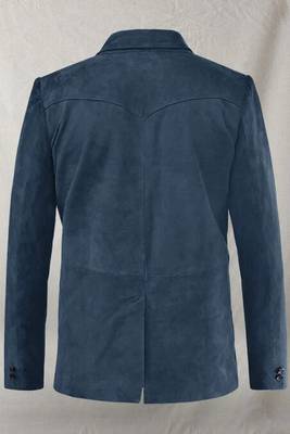 Men's blue soft suede leather western leather blazer 3