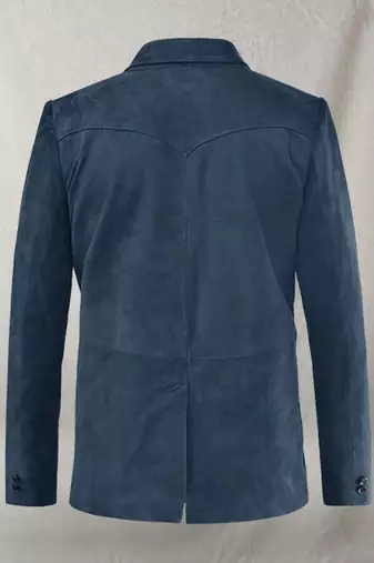 Men's blue soft suede leather western leather blazer