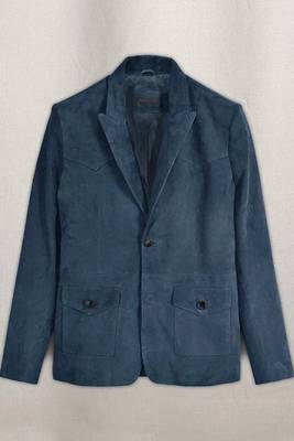 Men's blue soft suede leather western leather blazer 4