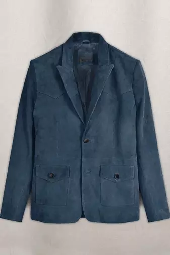 Men's blue soft suede leather western leather blazer