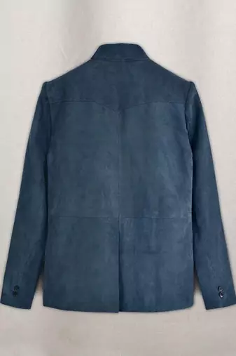 Men's blue soft suede leather western leather blazer