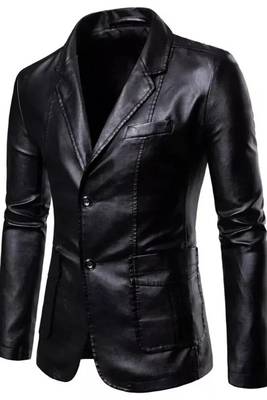 Men's black lambskin leather formal coat blazer 1