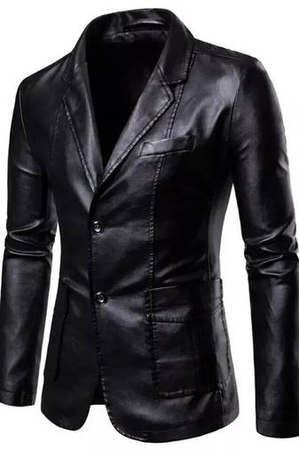 Men's black lambskin leather formal coat blazer