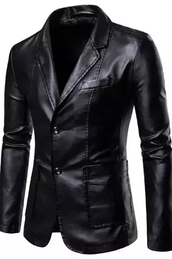 Men's black lambskin leather formal coat blazer
