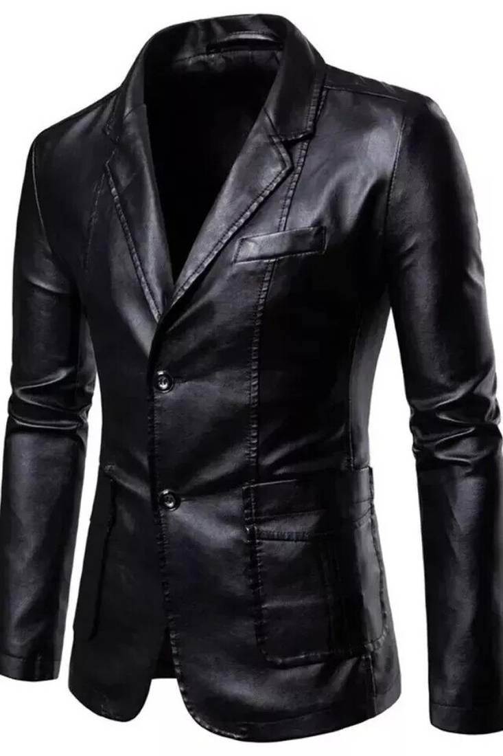 Men's black lambskin leather formal coat blazer