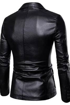 Men's black lambskin leather formal coat blazer 2