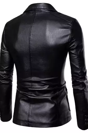 Men's black lambskin leather formal coat blazer