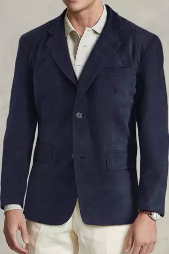 Men's genuine navy blue suede casual blazer coat