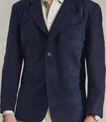 Men's genuine navy blue suede casual blazer coat