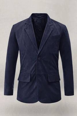 Men's genuine navy blue suede casual blazer coat 2