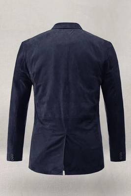 Men's genuine navy blue suede casual blazer coat 3