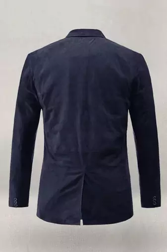 Men's genuine navy blue suede casual blazer coat