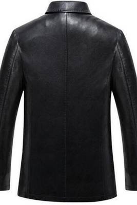 Men's black genuine leather two button casual blazer coat 2