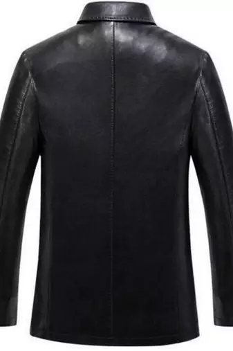 Men's black genuine leather two button casual blazer coat