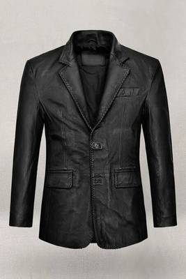 Men's black real lambskin leather genuine blazer dress coat 1