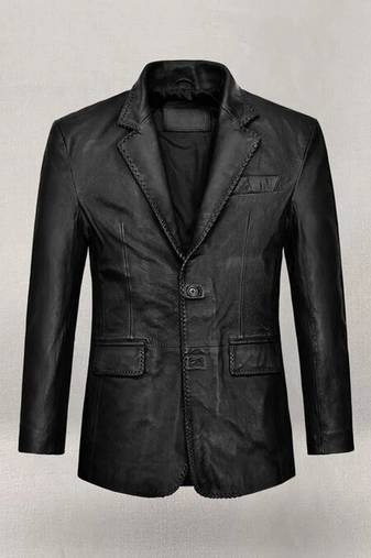 Men's black real lambskin leather genuine blazer dress coat