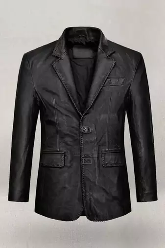 Men's black real lambskin leather genuine blazer dress coat