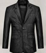 Men's black real lambskin leather genuine blazer dress coat