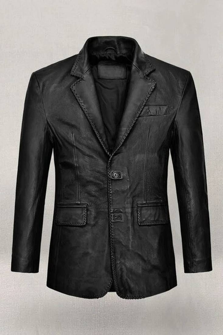 Men's black real lambskin leather genuine blazer dress coat